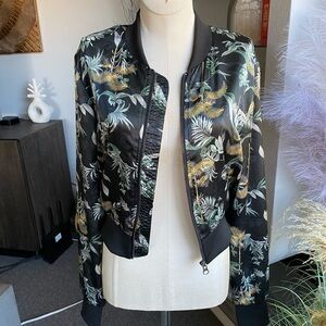 Victoria’s Secret Tropical Palm Leaf Satin Bomber Jacket S beach clubwear